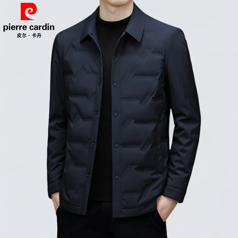 皮尔卡丹2025新款男士秋冬轻薄羽絨服冬季中年翻领外套爸爸装上衣