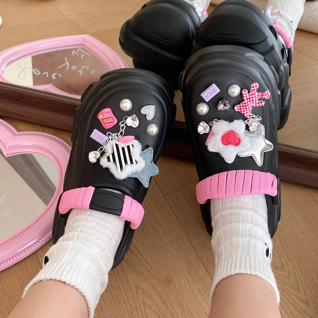 可爱百搭洞洞鞋女潮夏季厚底增高防滑包头凉拖休闲踩屎感沙滩拖鞋