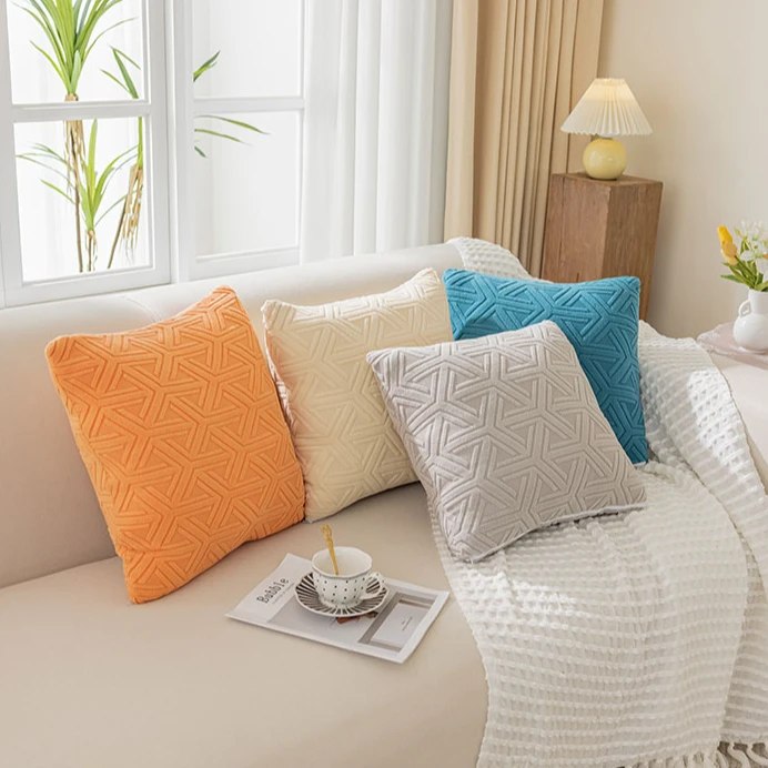 北欧风沙发抱枕客厅靠垫纯色毛绒护腰靠枕床头靠背垫抱枕套不含芯