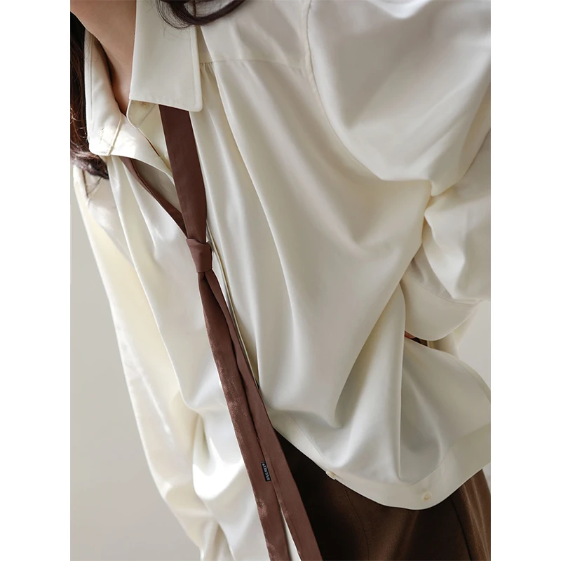 韩系慵懒风领带衬衫女春季2025年新款设计感衬衣宽松简约内搭上衣