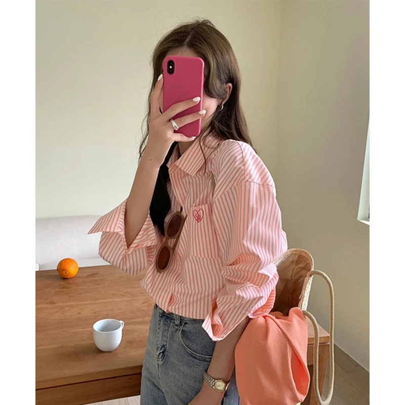 慵懒风条纹长袖衬衫女春夏季新款法式独特设计感小众防晒外套上衣