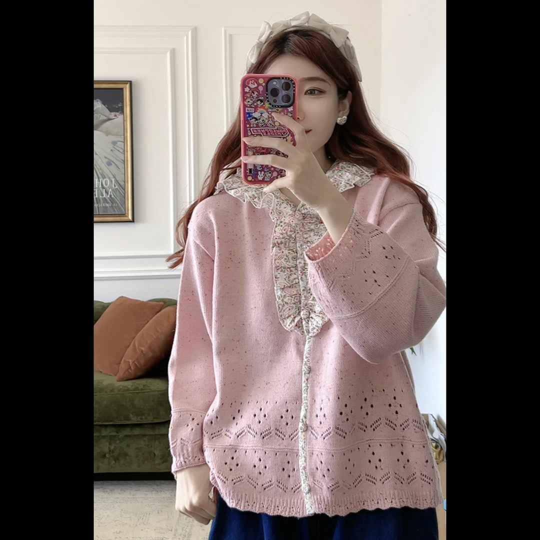 木木家 荷叶边连帽毛衣150