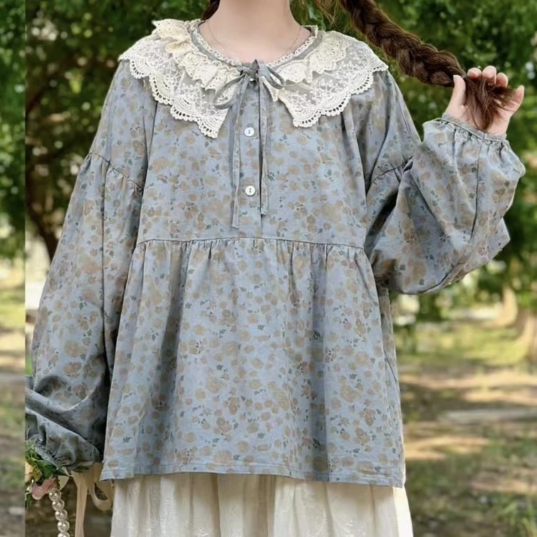 木木家 碎花双领娃娃衫851