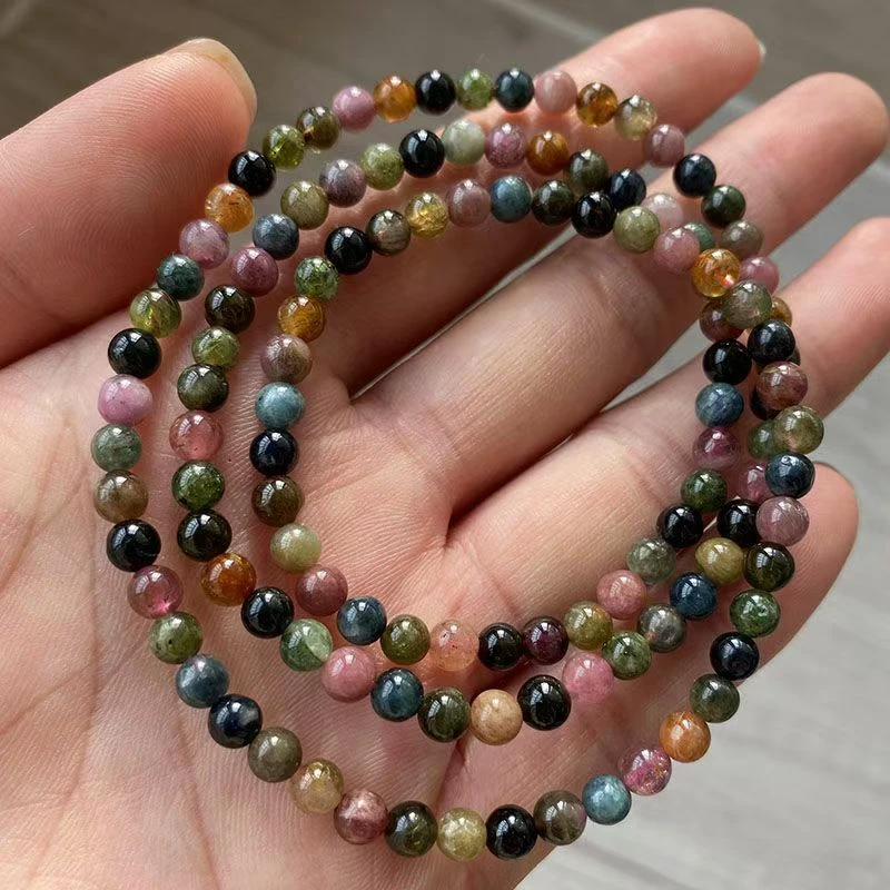 西瓜碧玺多圈  天然老料手链女款红蓝绿手串饰品礼物微瑕疵