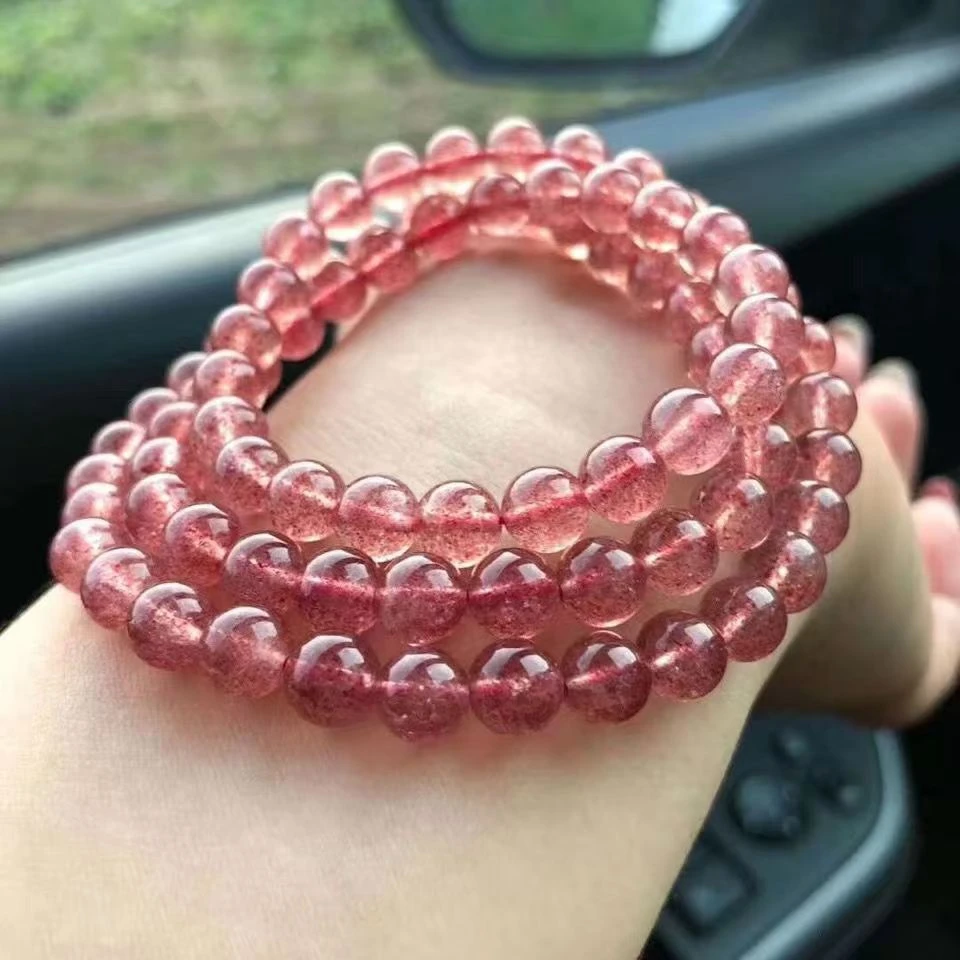 天然草莓晶三圈  多圈鸽血红手链桃花手串水晶饰品女闺蜜生日礼物