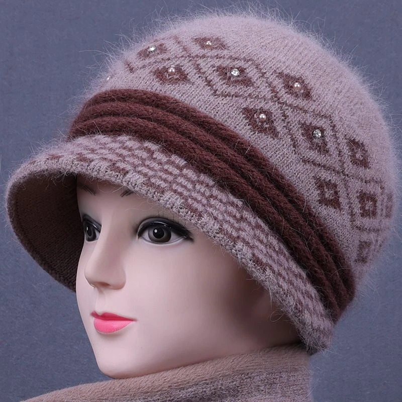 冬天帽子妈妈中老年人加厚毛线奶奶帽保暖老太太加绒毛线帽针织