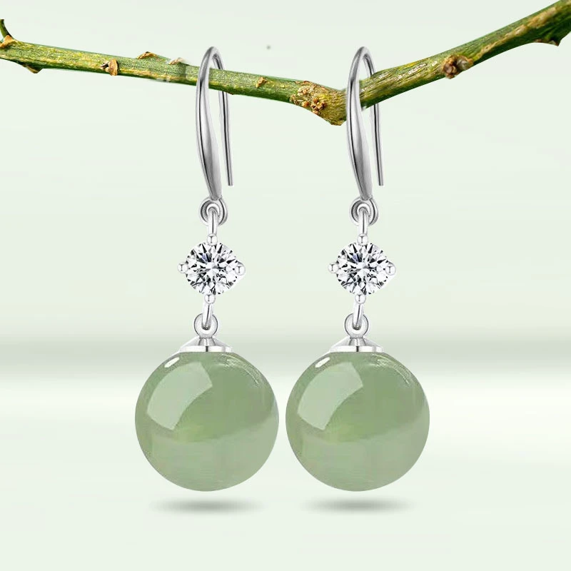 铜合金耳饰 浅绿耳钩新中式轻奢古风耳坠爆款气质耳环经典耳饰