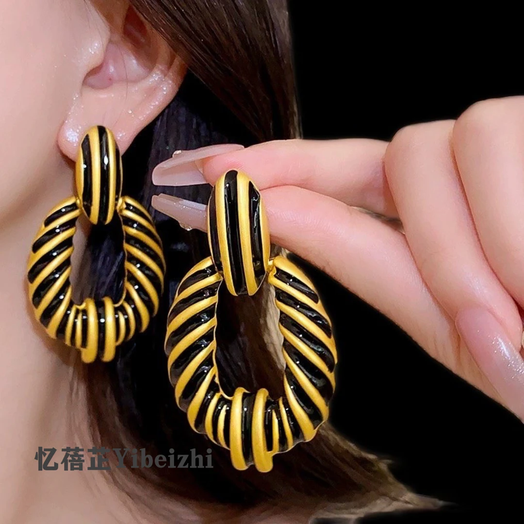 非金属珐琅耳饰 港式风欧美气质夸张斑马纹杂志款走秀款港风 6007