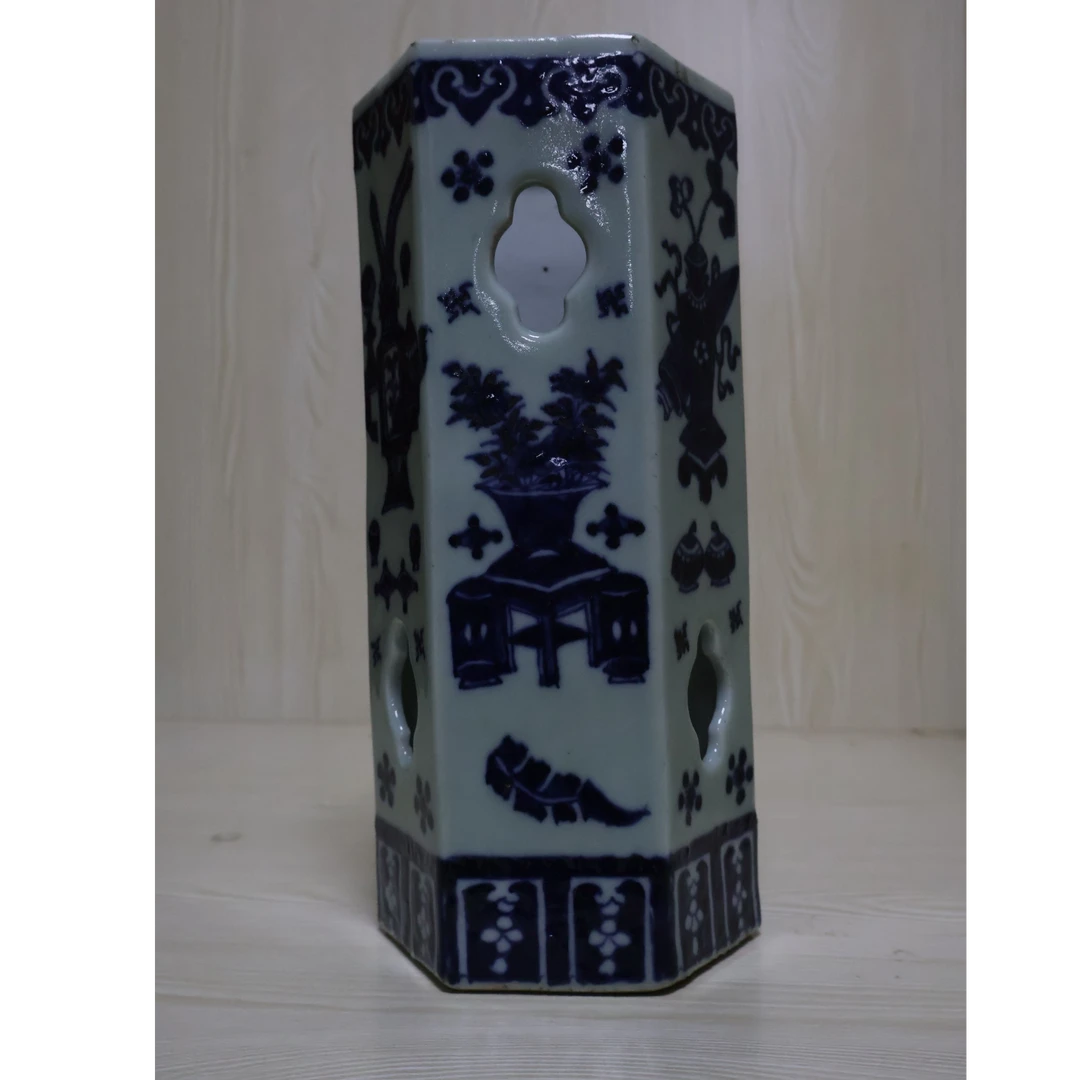 六边形晚清青花帽筒