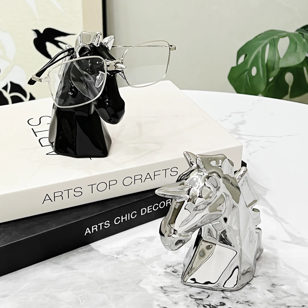 创意马头陶瓷放置架眼镜店装饰品眼镜支架眼镜托装饰办公室摆件