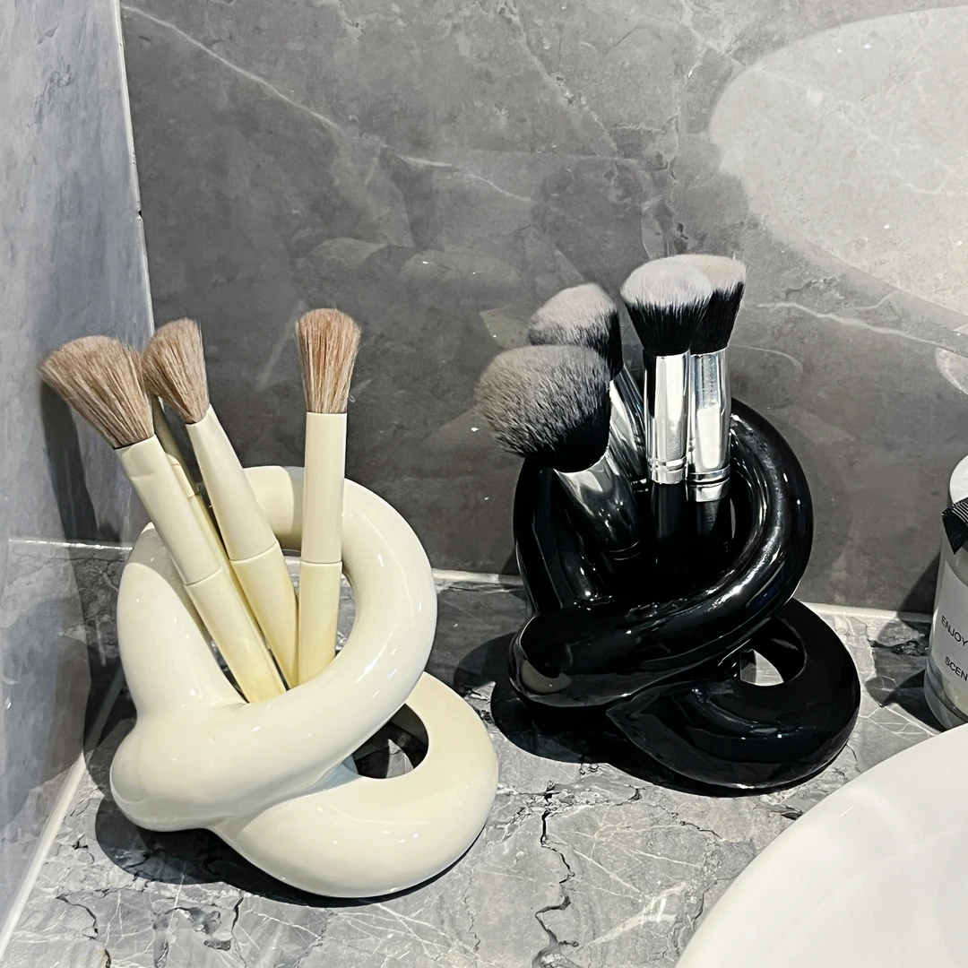 创意绳结电动牙刷牙具陶瓷置物架牙刷座ins风化妆笔刷收纳架子