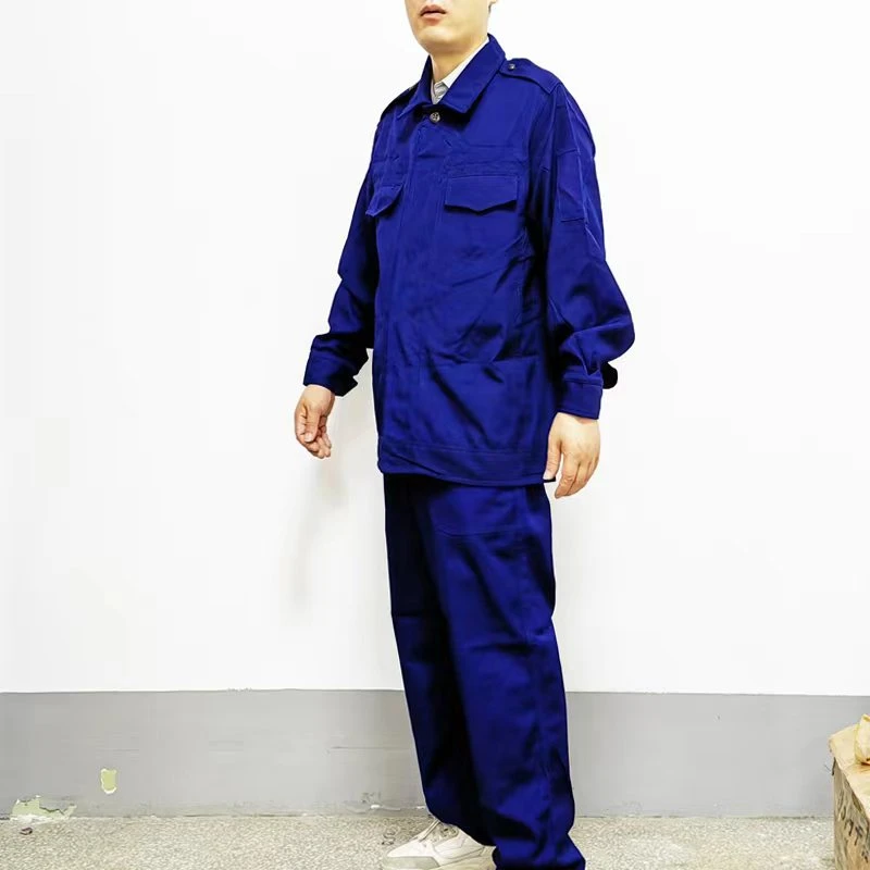 老式帆布蓝色工作服布服套装耐磨耐造工装制服多口袋纽扣款