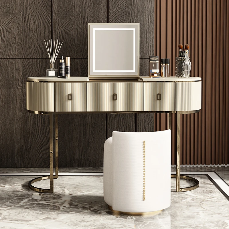 网红梳妆台轻奢高端意式化妆台现代简约极简翻盖化妆桌卧室 ins风