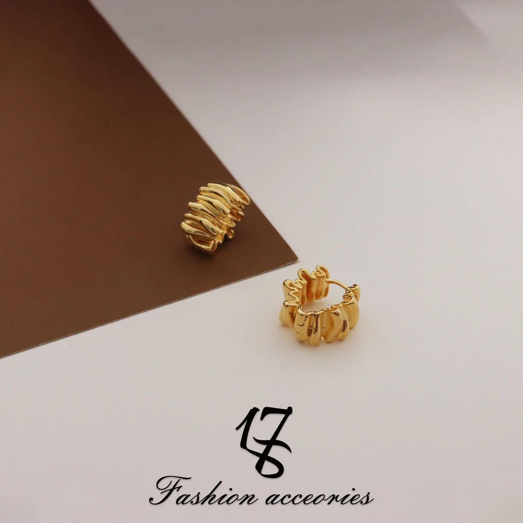 合金耳饰 S925银时尚轻奢小众欧美高级感设计褶皱金属耳环