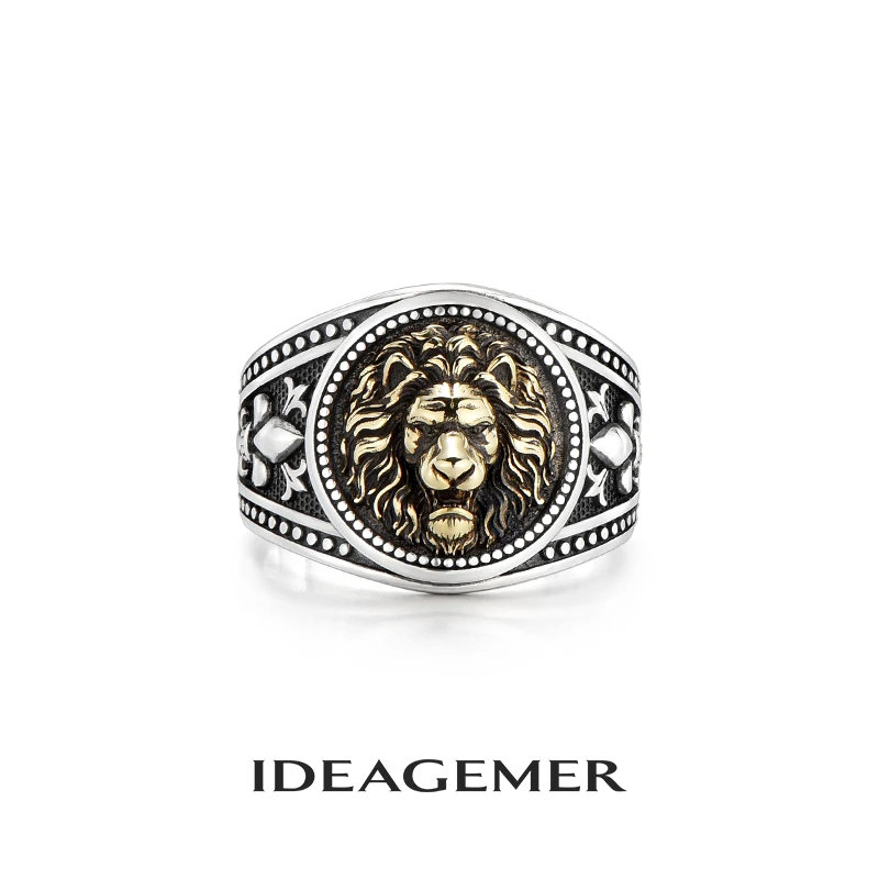 ideagemer 925银戒指 复古狮王戒指男士小众时尚高级感做旧个性