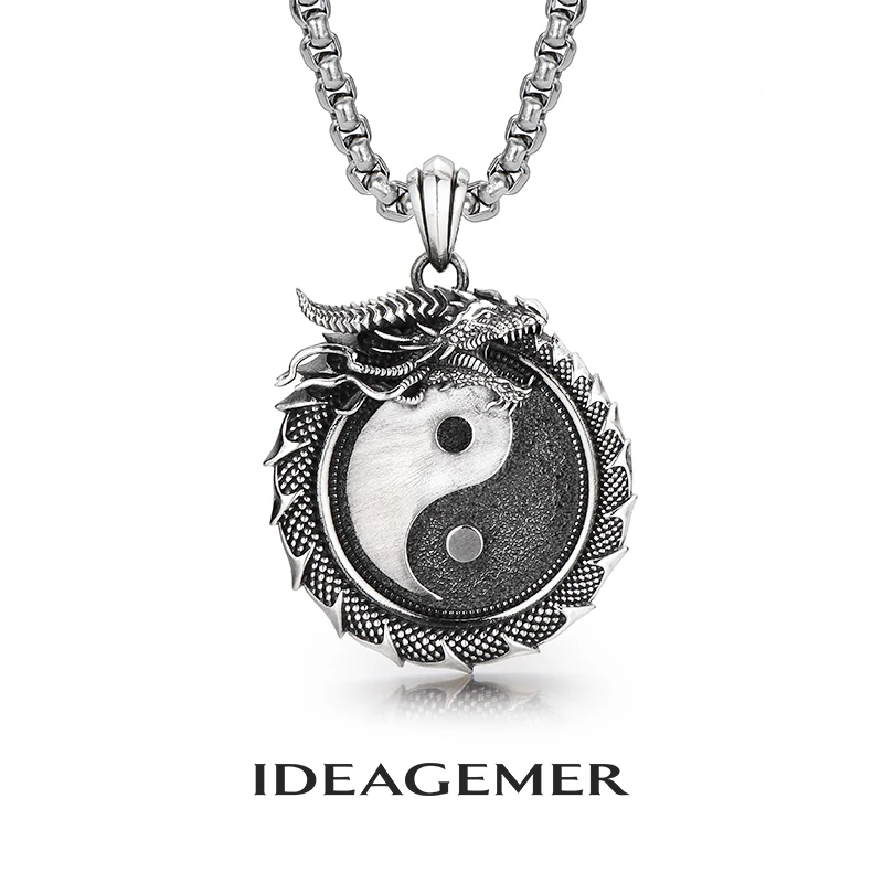ideagemer 吊坠925银 太极龙男士吊坠设计感小众复古挂坠时尚