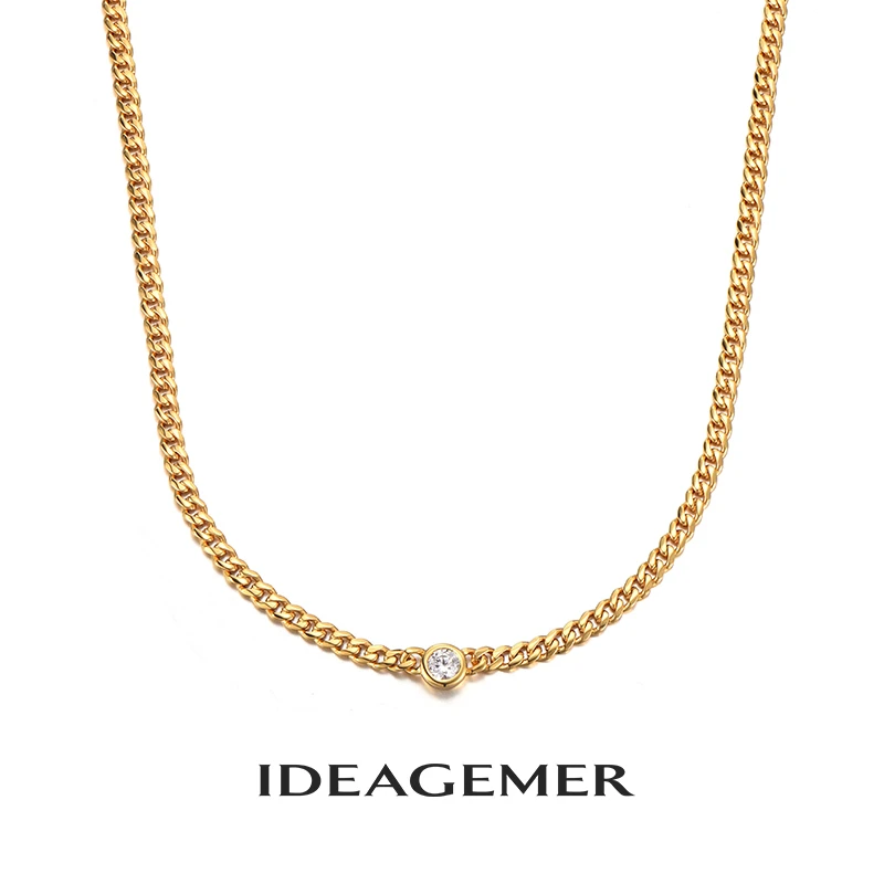 ideagemer 链子925银合成锆石 时尚 百搭古巴项链经典百搭男生