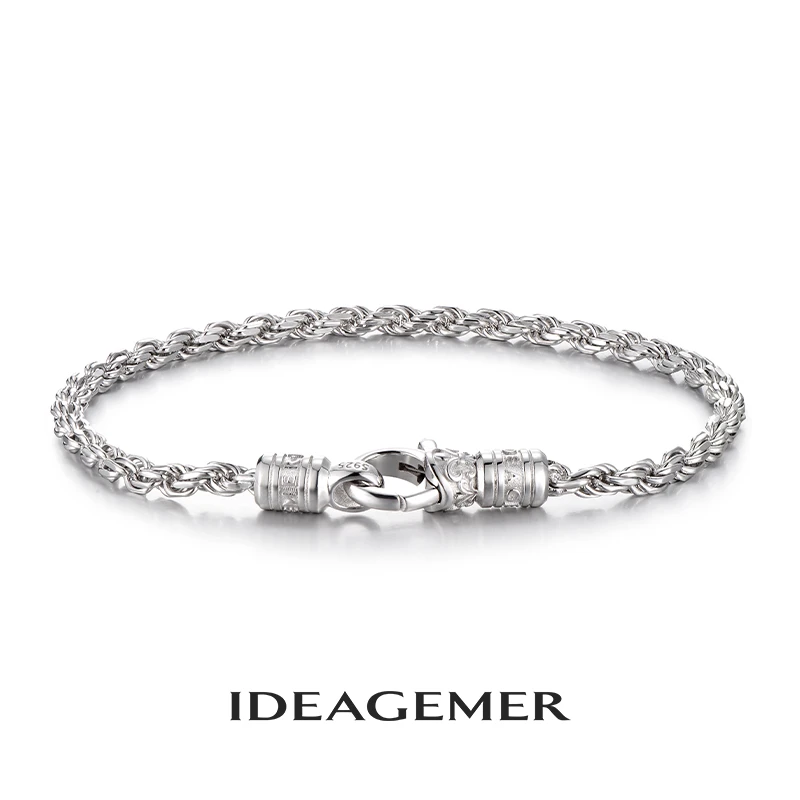ideagemer 925银手链 【加粗款】鸢尾花麻花手链男士百搭简约时尚