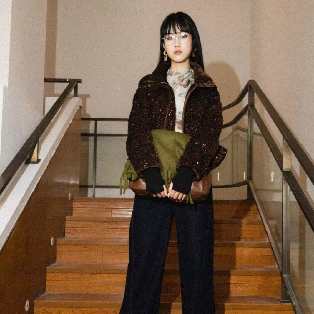 简&搭千屿Sheila冬季新款重工亮片短款“水晶”鹅绒服1202-5101690