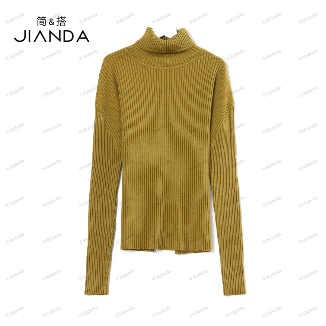 千屿Sheila春秋女士高领百搭竖纹长袖针织毛衣女233-MY/1101-656