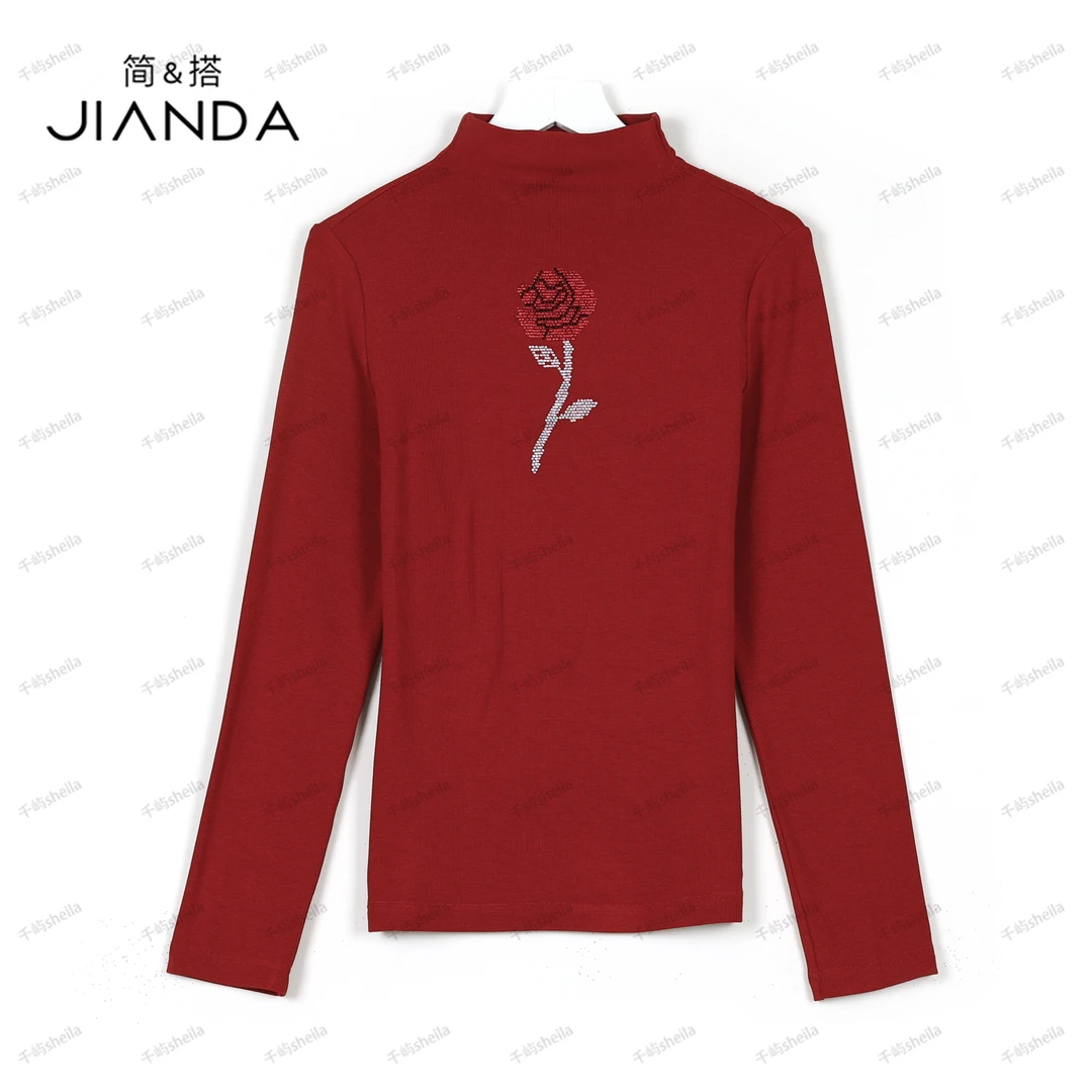 简&搭【千屿Sheila】半高领长袖玫瑰恋人上衣233-SY/0826-350366