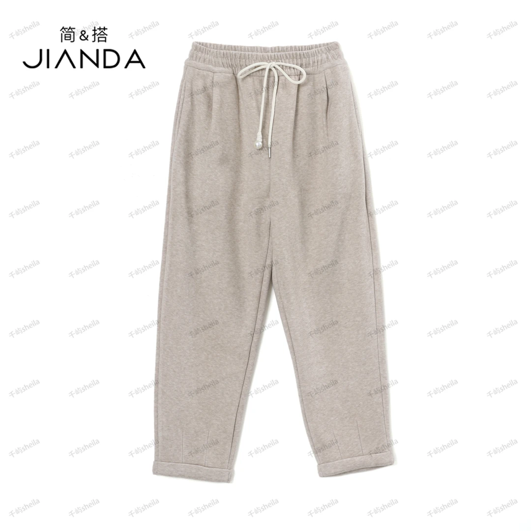 千屿Sheila秋冬女士松紧腰百搭加绒加厚休闲裤234-KZ/1204-6630