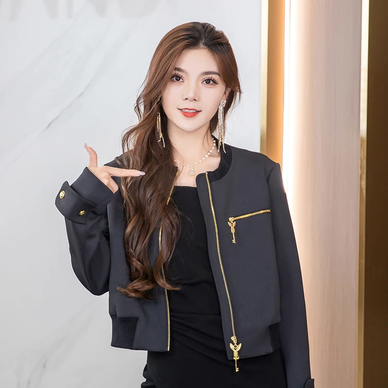 【千屿Sheila】圆领长袖休闲百搭女士拉链短外套233-WT/0720-150558
