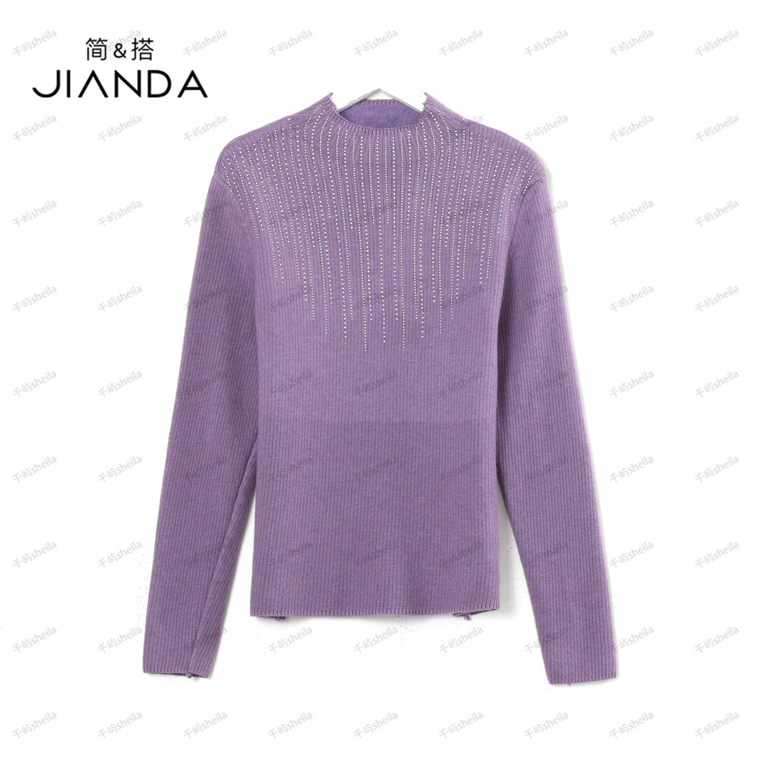 【千屿Sheila】春秋半高领加绒套头重工水钻毛衣233-MY/1017-6630