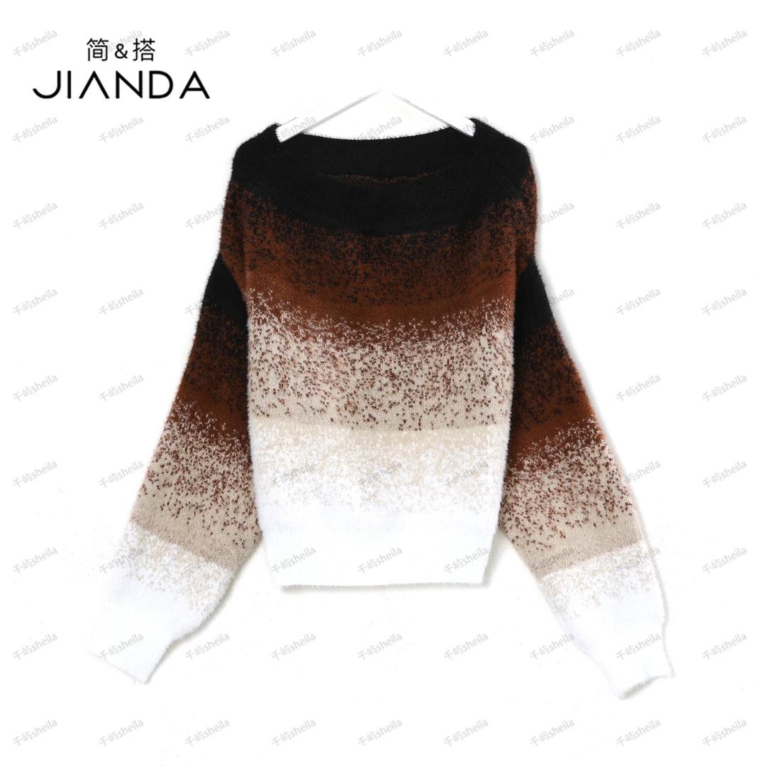 【千屿Sheila】秋季一字领拼色女士百搭雪花毛衣233-MY/1013-602
