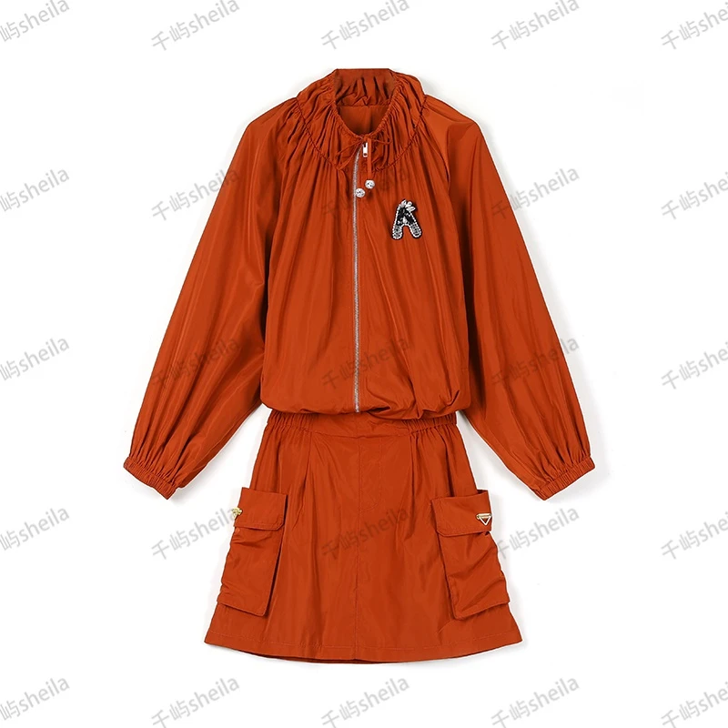 千屿Sheil拉链抽绳胸针外套半裙大牌运动套装233-TZ/0613-1101105