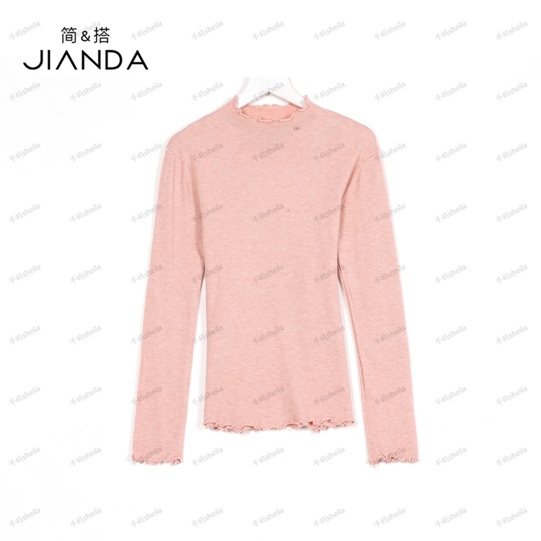 千屿Sheila女装半高领木耳边蝴蝶结云朵女士上衣长袖打底毛衣7303