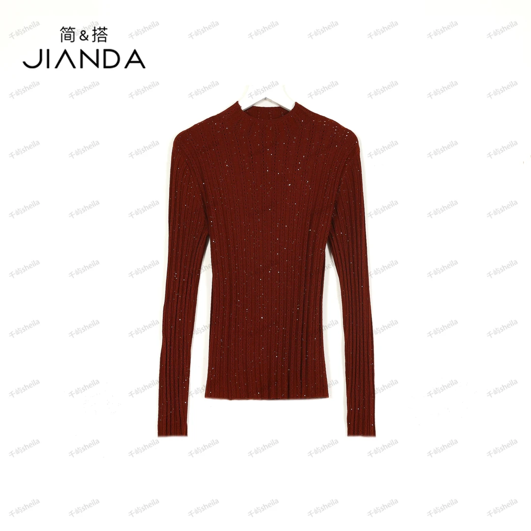 千屿Sheila秋季女装半高领上衣女士满天星气质针织长袖毛衣女7537