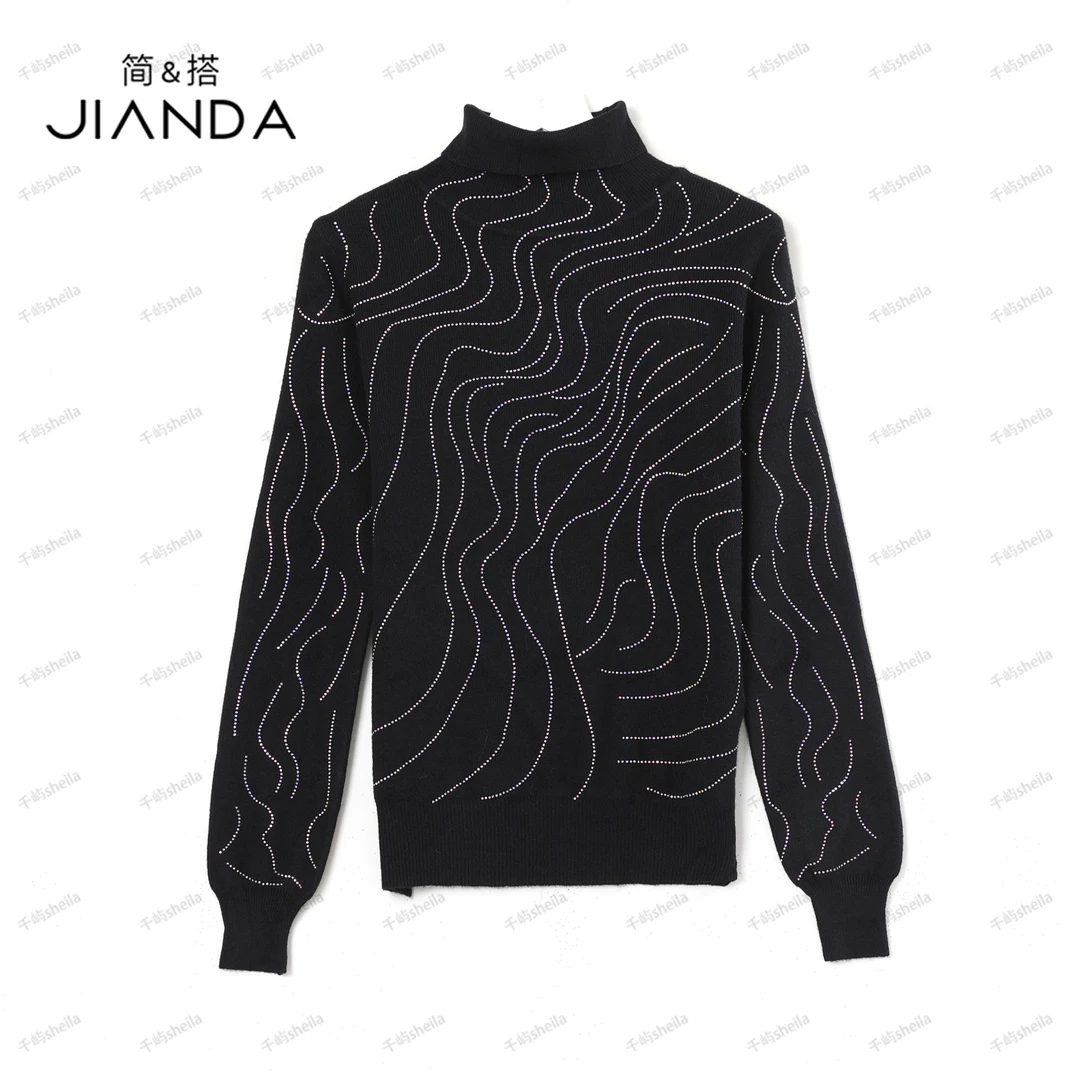 千屿Sheila春秋高领重工水钻百搭女士套头毛衣女233-MY/1013-9910