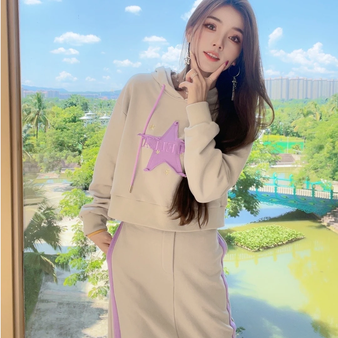 千屿Sheila刺绣星星连帽卫衣女士半裙气质两件套装女0608-1301510