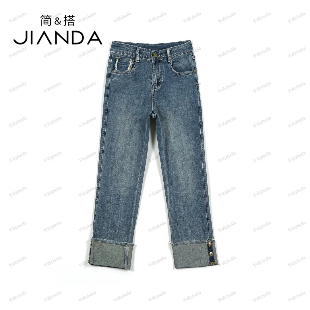 【千屿简搭】夏季九分裤休闲宽松直筒百搭牛仔裤KZ/0307-99021