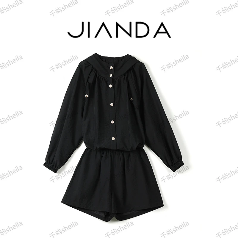 千屿Sheila女装长袖百搭衬衫外套短裤气质两件套装女 0613-190782