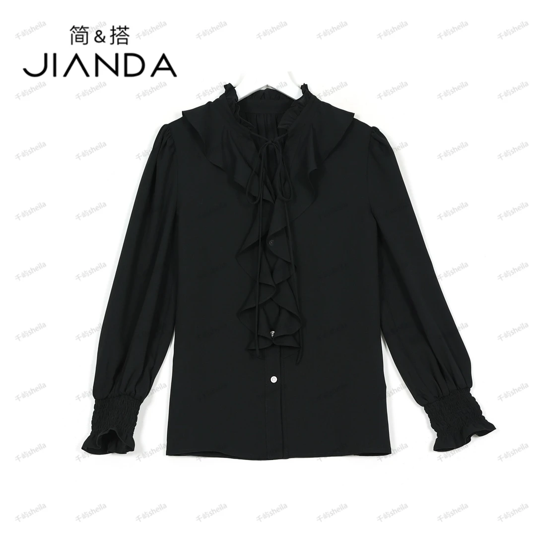 千屿Sheila女装早秋时尚休闲长袖轻奢荷叶边衬衫女CS/0206-150246