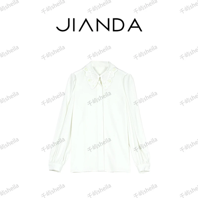 千屿Sheila秋季重工刺绣经典百搭气质蝴蝶领衬衫女CS/0207-110853