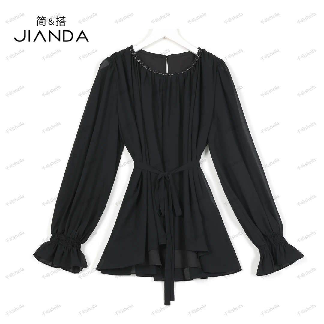 简&搭千屿Sheila秋季圆领女神范气质显瘦洋气上衣0817-3301910