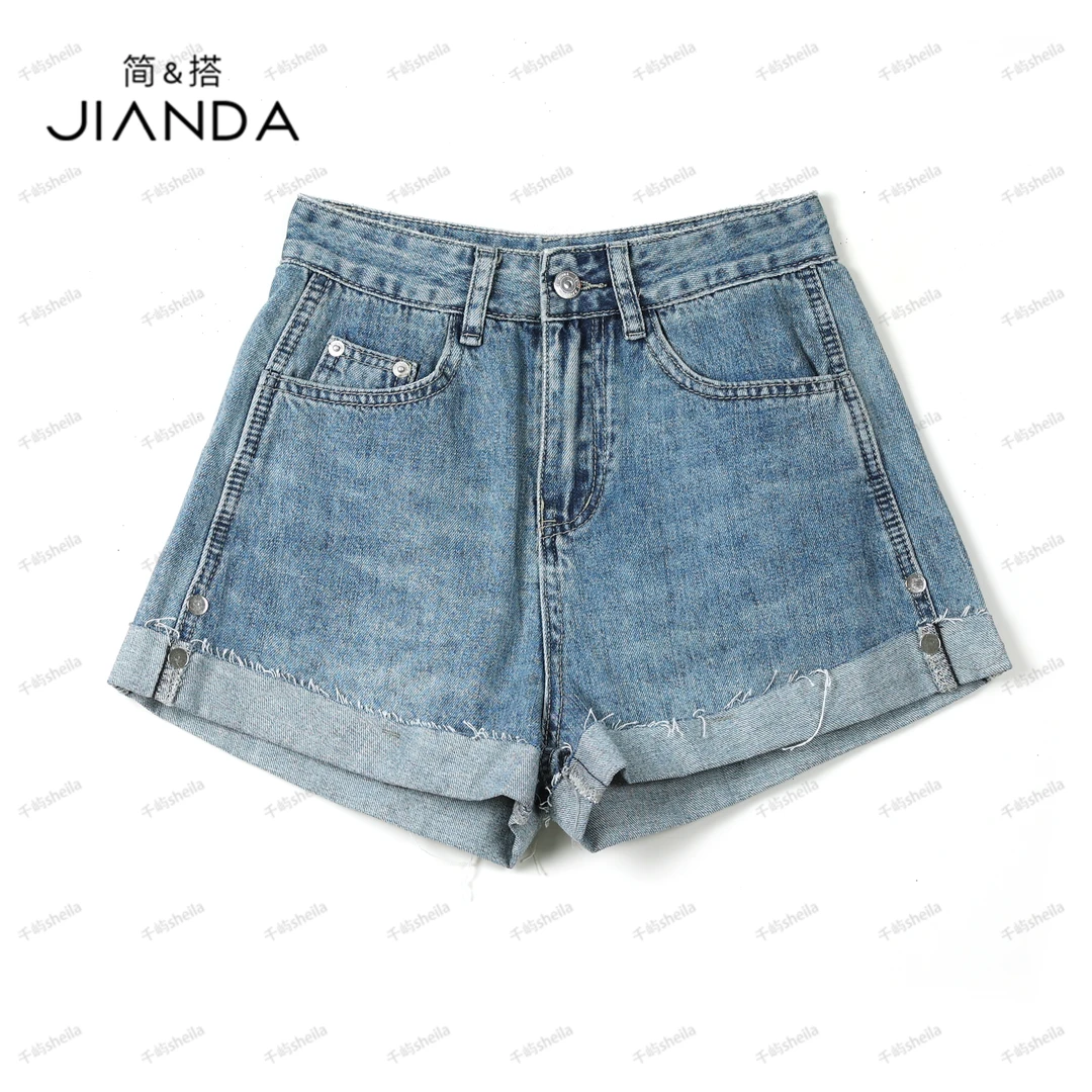 简&搭【千屿Sheila】夏季一粒扣磨毛休闲牛仔短裤232-DK/0524-682
