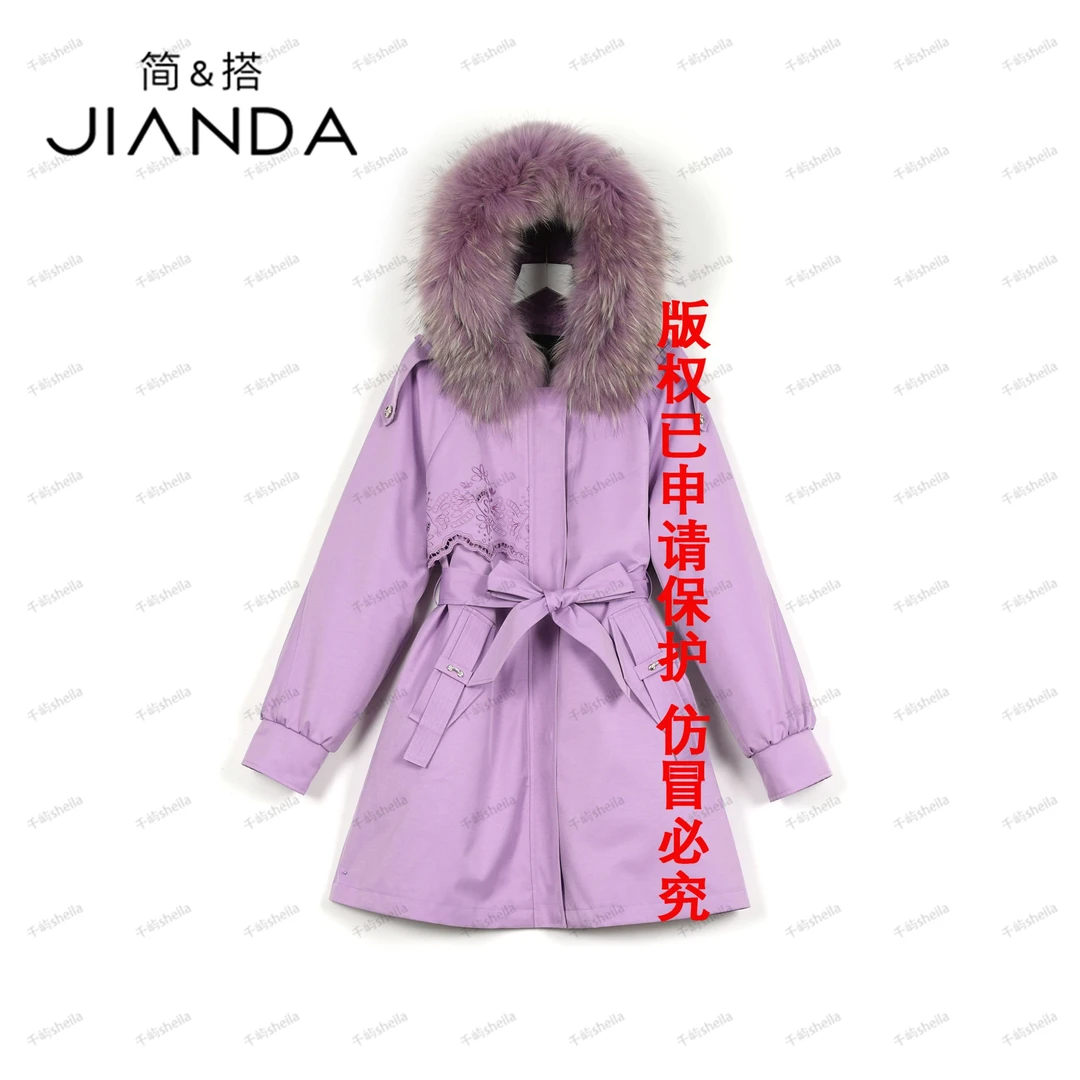 千屿Sheila冬季女装派克服保暖连帽大毛领“倾世皇妃”皮草外套女