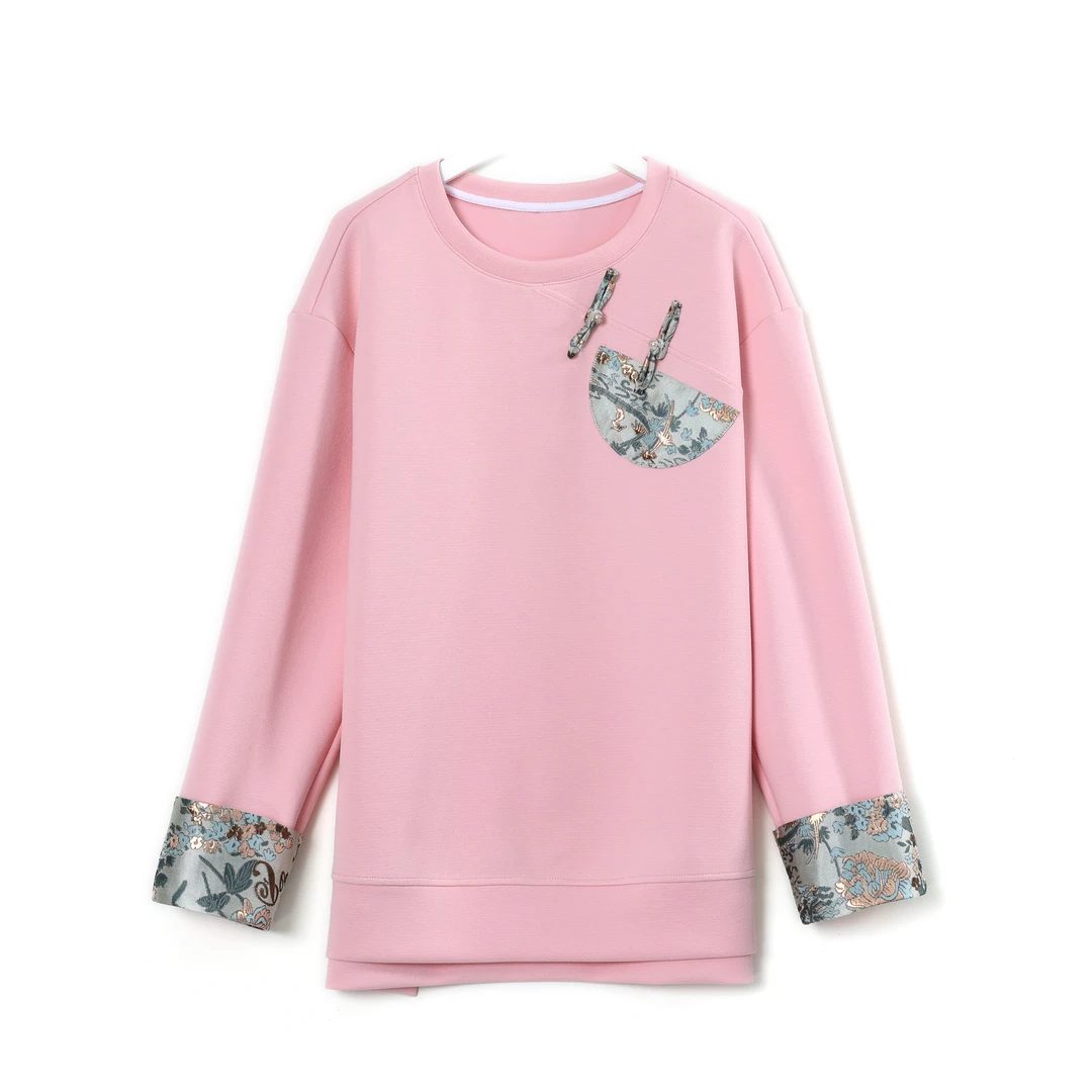 千屿Sheila秋季圆领百搭国风盘扣重工卫衣外套241-WY/1201-350459