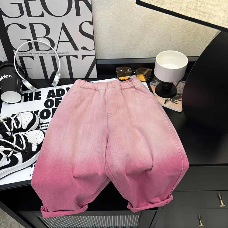 儿童牛仔裤2025春秋季新款男女童薄款渐变裤子中小童皮筋腰带长裤