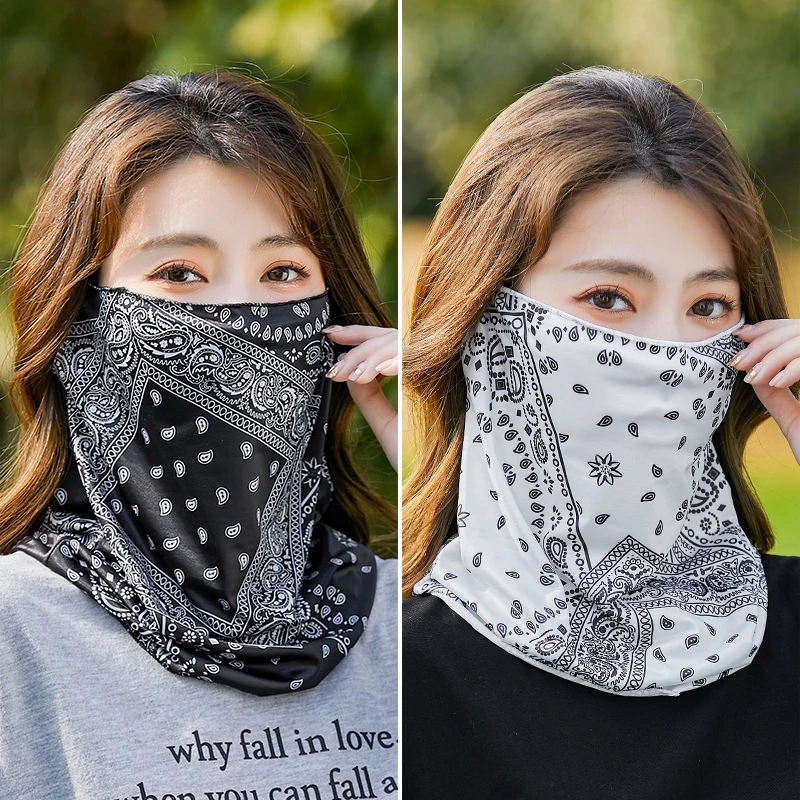 冰丝防晒面罩女面纱袖套防晒围脖骑行户外百变头巾护脸遮阳脸罩女