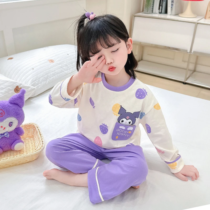 春秋纯棉新款女童睡衣儿童套头家居服宽松女宝宝春秋长袖女孩套装