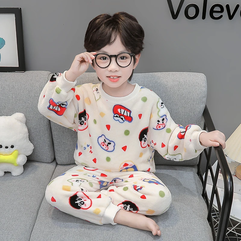 儿童家居服男童法兰绒睡衣秋冬款卡通男孩宝宝婴儿珊瑚绒冬季加绒