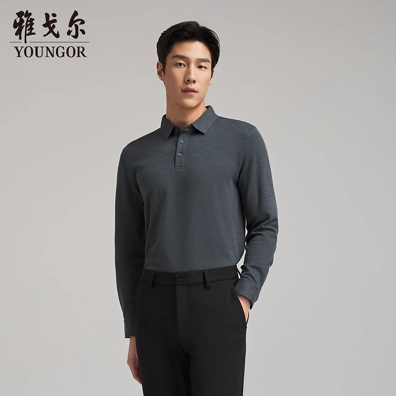 可机洗绵羊毛+莫代尔 雅戈尔旗舰店男装男士长袖POLO衫男款539965