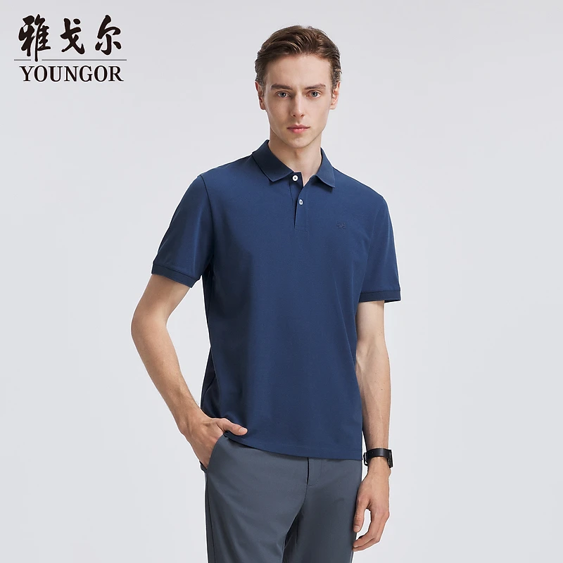 【凉感透气】雅戈尔24年夏季新款男士简约休闲翻领纯色短袖T恤