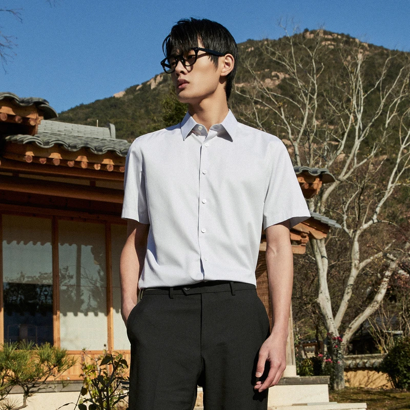 【棉桑蚕丝+全装衬DP免烫】雅戈尔男装高档商务男士短袖衬衫114879