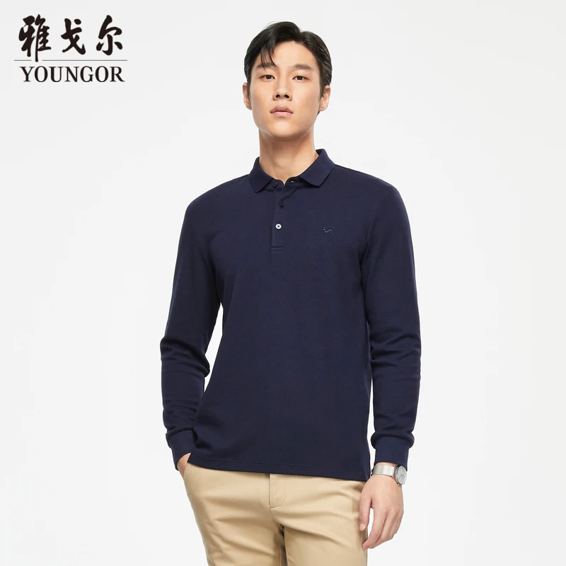 雅戈尔男装官方旗舰店男款莫代尔棉纯色翻领商务长袖POLO衫509982